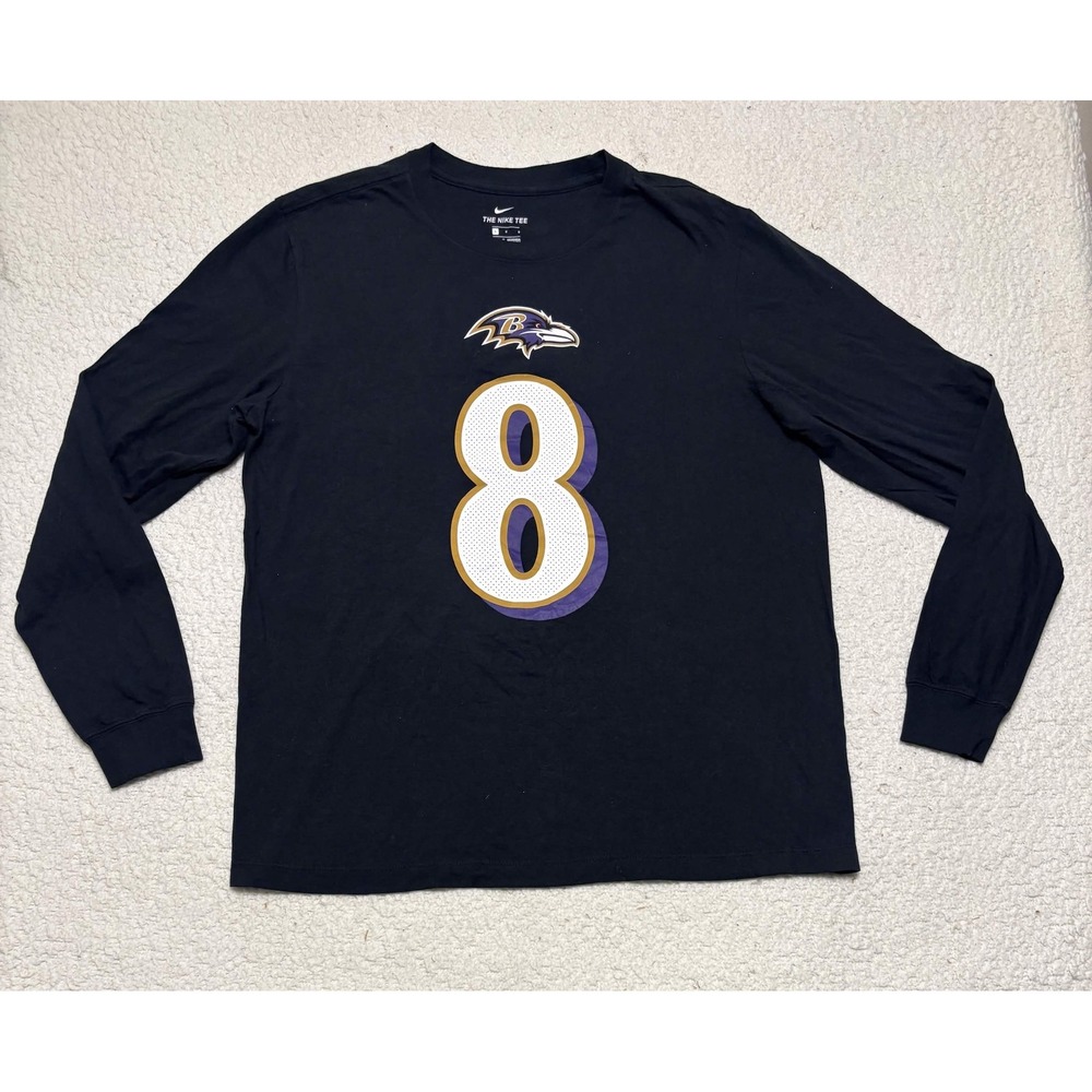 Nike Mens Baltimore Ravens Lamar Jackson Graphic Tee Shirt Black L Long Sleeve